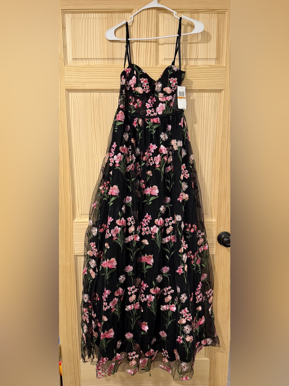 City Studio Black Maxi Dress with Pink Floral Embroidery